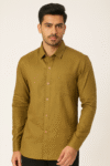Men’s Solid Olive Green Slim-Fit Casual Shirt