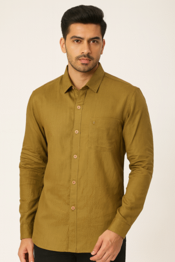 Men’s Solid Olive Green Slim-Fit Casual Shirt