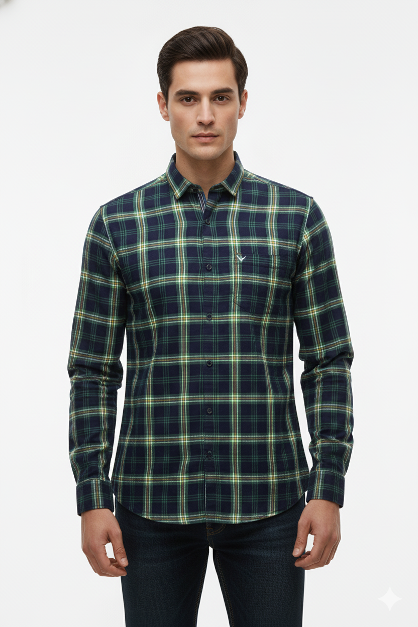 Men’s Navy & Green Checkered Casual Shirt