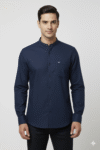 Men’s Navy Blue Mandarin Collar Cotton Shirt