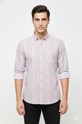 Men’s Pink Multi-Stripe Casual Cotton Shirt