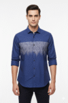 Men’s Royal Blue Patterned Cotton Casual Shirt