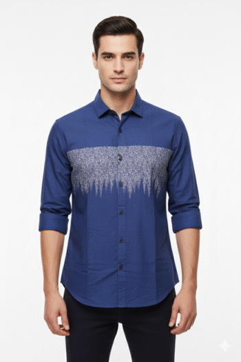 Men’s Royal Blue Patterned Cotton Casual Shirt
