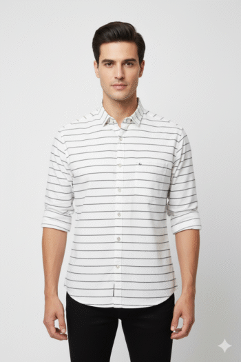 Men’s White Striped Casual Cotton Shirt