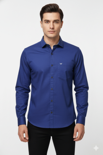 Men’s Royal Blue Solid Cotton Shirt