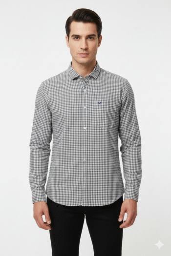 Men’s Grey Micro Check Slim Fit Casual Shirt