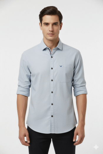 Men’s Light Blue Solid Cotton Casual Shirt