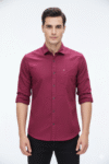 Men’s Maroon Solid Slim Fit Cotton Casual Shirt