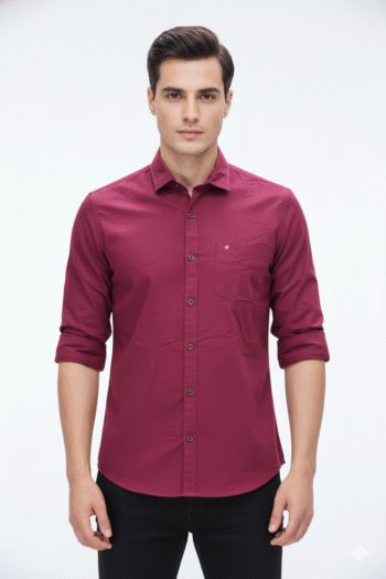 Men’s Maroon Solid Slim Fit Cotton Casual Shirt