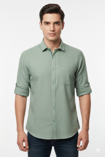 Men’s Light Green Solid Casual Cotton Shirt