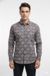 Men's Slim Fit Printed Cotton Shirt – Floral Mosaic Pattern