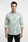 Men’s Slim Fit Mint Green Floral Printed Cotton Shirt