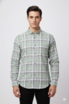 Men’s Mint Green & White Checked Slim-Fit Casual Shirt