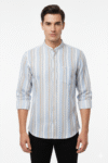 Men’s Mandarin Collar Striped Casual Shirt