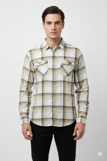 Men’s White & Beige Checked Cotton Shirt