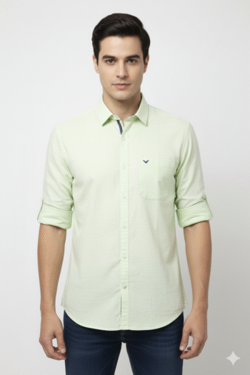 Men’s Light Mint Green Solid Cotton Casual Shirt