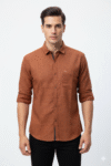 Men’s Rust Brown Printed Cotton Casual Shirt
