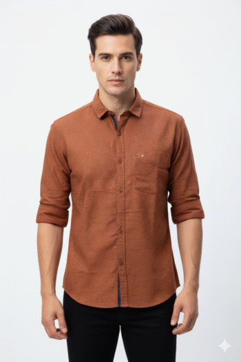 Men’s Rust Brown Printed Cotton Casual Shirt