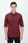 Men’s Maroon Dual Pocket Cotton Casual Shirt