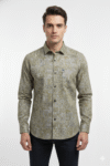 Men’s Slim Fit Olive Abstract Print Cotton Shirt