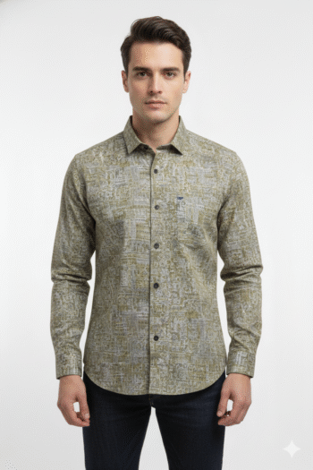Men’s Slim Fit Olive Abstract Print Cotton Shirt