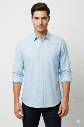 Men’s Light Blue Solid Cotton Shirt