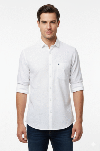 Men’s Classic White Cotton Textured Shirt