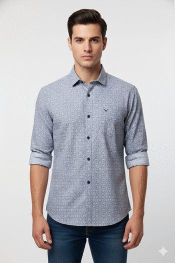 Men’s Light Blue Geometric Print Slim Fit Cotton Shirt