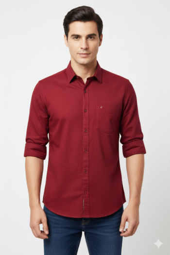 Men’s Wine Red Solid Slim Fit Cotton Shirt