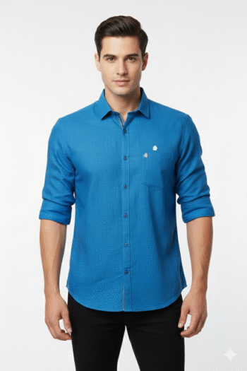 Sky Blue Solid Cotton Casual Shirt for Men