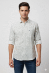 Men’s Off-White Floral Printed Slim Fit Cotton Shirt