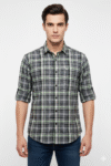 Men’s Grey & Green Checked Slim Fit Cotton Shirt