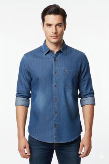 Men’s Classic Blue Denim Casual Shirt