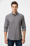 Men’s Solid Grey Smart-Casual Shirt