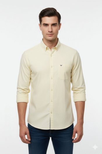 Men’s Light Yellow Solid Casual Shirt
