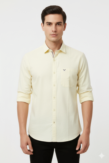 Men’s Light Yellow Solid Casual Cotton Shirt