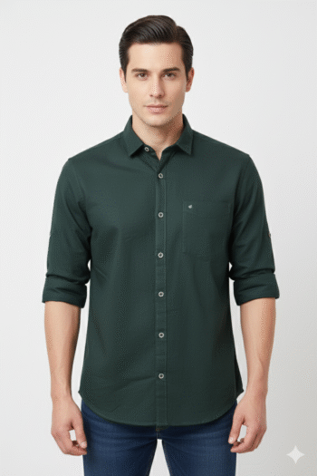 Men’s Dark Green Solid Cotton Shirt
