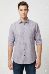 Men’s Light Lavender Striped Cotton Casual Shirt