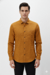 Men’s Mustard Yellow Textured Slim-Fit Casual Shirt