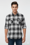 Men’s Black & White Checkered Slim Fit Cotton Casual Shirt