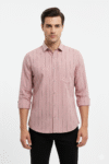 Men’s Pink Vertical Striped Cotton Casual Shirt