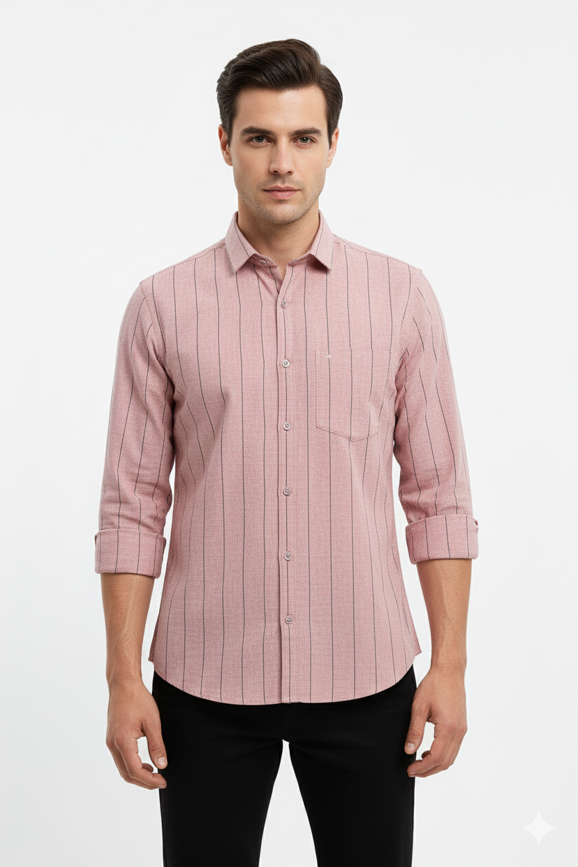 Men’s Pink Vertical Striped Cotton Casual Shirt