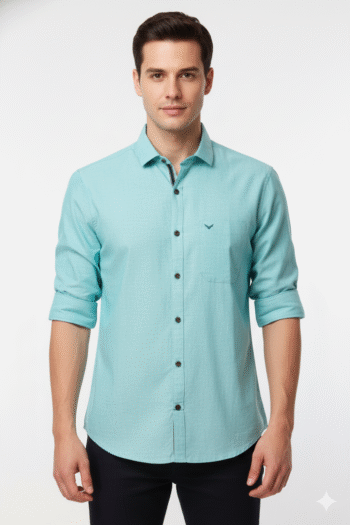 Men’s Aqua Blue Cotton Casual Shirt