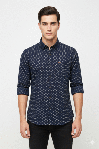 Men’s Navy Blue Micro Dot Printed Casual Shirt