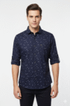 Men’s Navy Blue Printed Cotton Casual Shirt