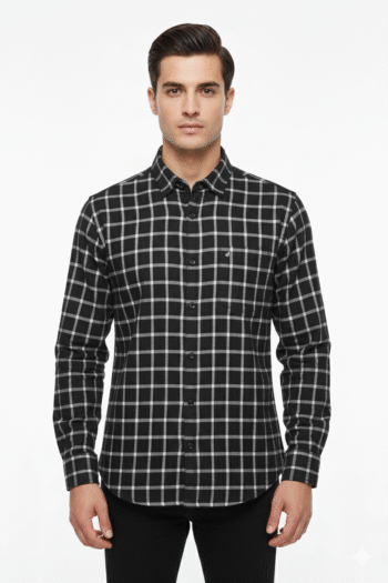 Men’s Black & Grey Checked Slim Fit Casual Shirt