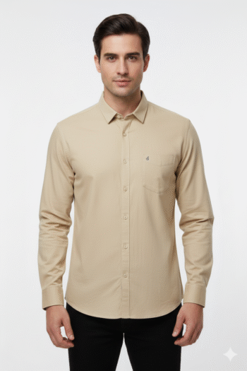 Men’s Beige Solid Cotton Shirt