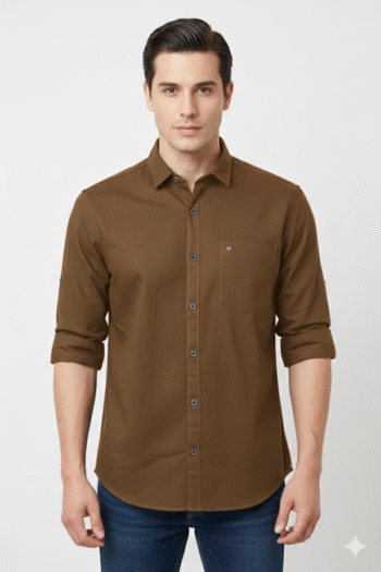 Men’s Coffee Brown Solid Cotton Shirt