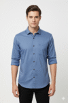 Men’s Blue Solid Cotton Casual Shirt