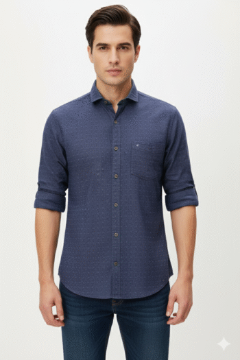 Men’s Navy Blue Textured Slim Fit Cotton Shirt